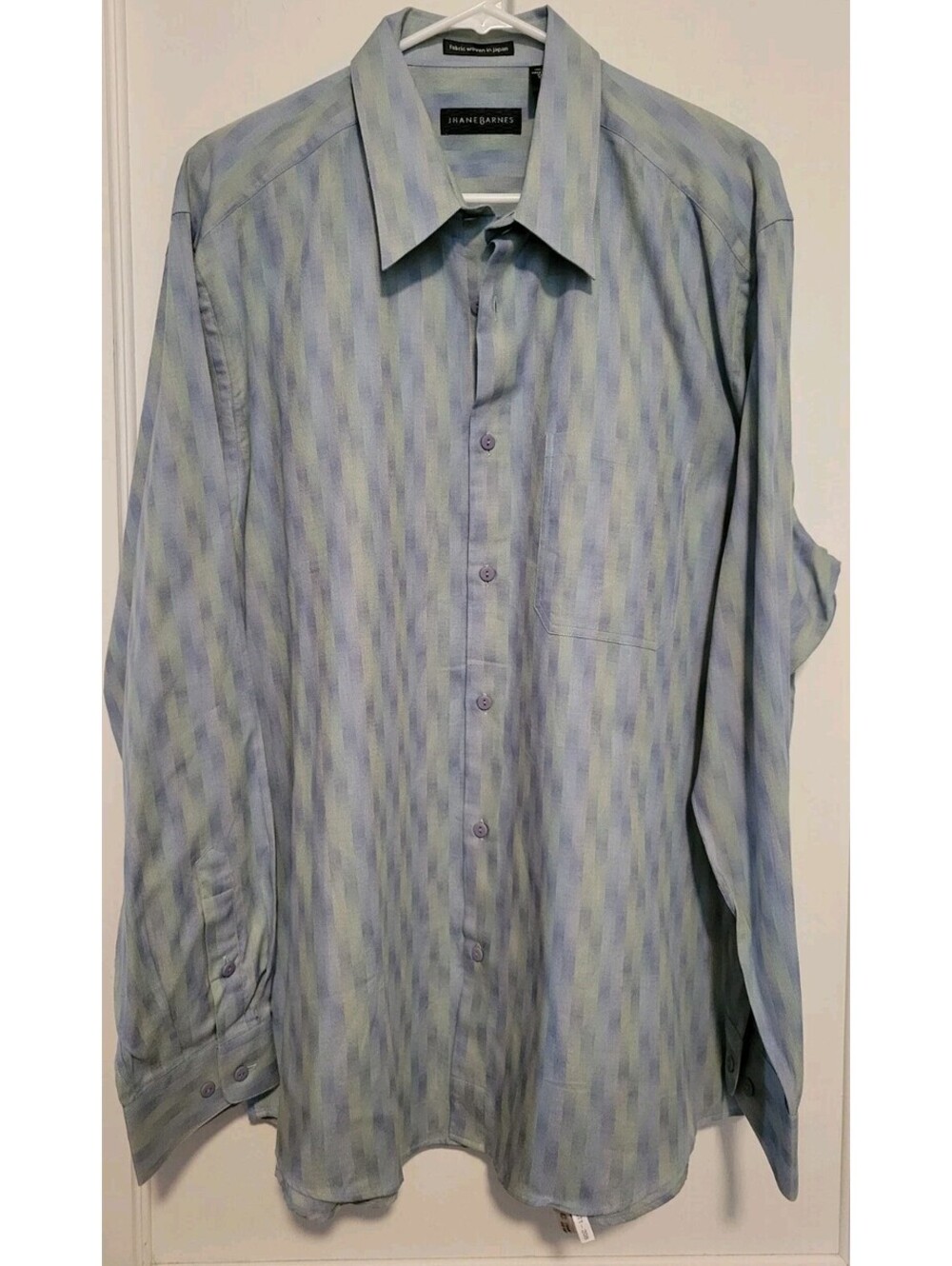 Jhane Barnes Shirt Mens XL Blue Green Striped Long Sleeve Button Up Classic Club